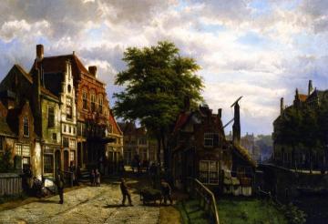 Figures In A Dutch Town On A Sunny Day Artwork by Willem Koekkoek