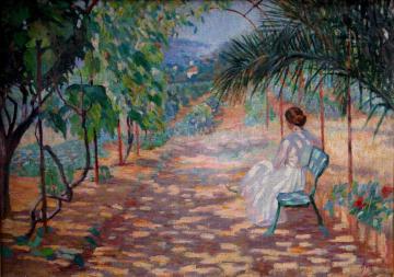 Femme assise dans une allée (Cagnes sur Mer) Artwork by Georges Emile Lebacq