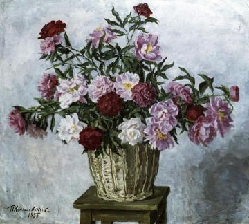 Peonies in a basket Artwork by Pyotr Konchalovsky