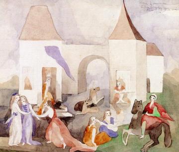 Figures by a Chateau Artwork by Marie Laurencin