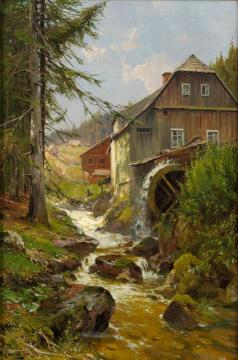 Watermill On The Mountain Stream Artwork by Walter Moras