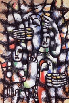 Woman with Parrots Artwork by Fernand Léger
