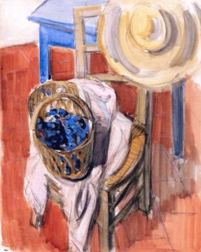 Interior with Straw Hat and Basket of Grapes Artwork by Maurice Barraud