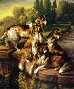 Collie Dogs In Formal Garden Artwork by Edmund Henry Osthaus