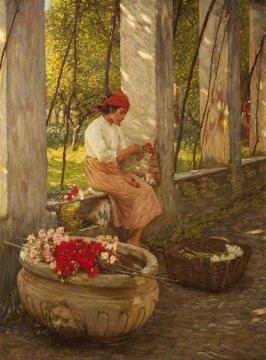 A Ligurian Flower Girl Artwork by Henry la Thangue