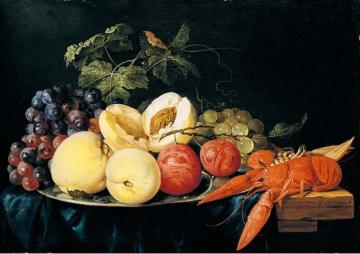 Still Life of Peaches, Plums and a Lobster Artwork by Jan Davidsz De Heem