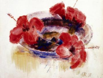 Hibiscus Blooms in a Glass Bowl Artwork by Christian Rohlfs