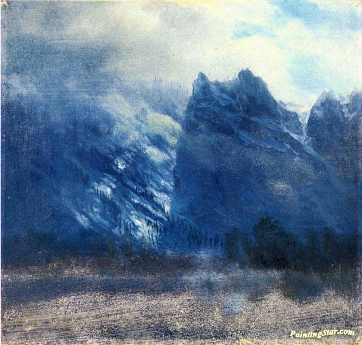 Yosemite Valley - Twin Peaks Artwork by Albert Bierstadt