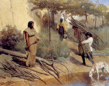Crow Indian Women Gathering Wood Artwork by Valentin Walter Bromley