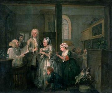 A Rake's Progress: 5.  The Rake Marrying An Old Woman Artwork by William Hogarth