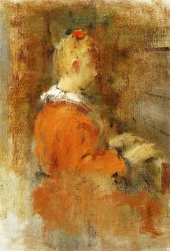 Girl in Red at the Piano Artwork by Theodore Robinson