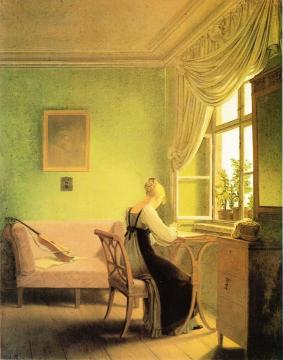 Woman Embroidering Artwork by Georg Friedrich Kersting