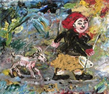 Peasant Woman with Goat Artwork by David Davidovich Burliuk
