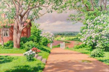 Sunlit Garden With Lilacs And Peonies Artwork by Johan Krouthén