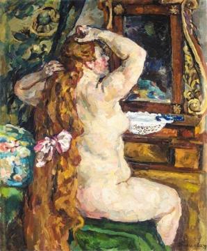 Model with red hair by the mirror Artwork by Pyotr Konchalovsky