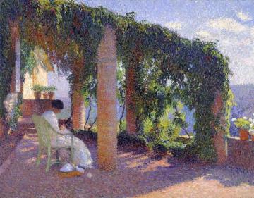 Woman sewing on a veranda Artwork by Henri Martin
