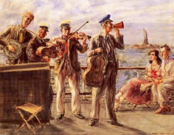 Band Playing By The Hudson Artwork by Reginald Marsh