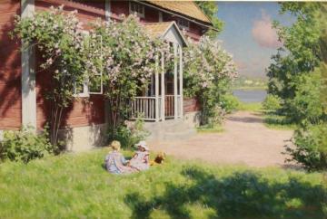 Children in the sunny garden Artwork by Johan Krouthén