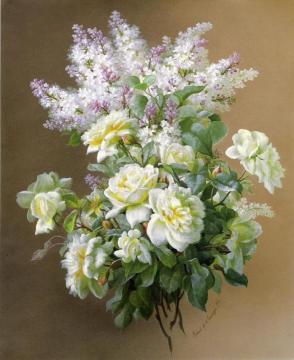 Still Life: Lilacs And Roses Artwork by Raoul Mercherat de Longpre