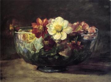 Study of Autumn Flowers in Persian Glass Bowl with White Enamel Edge Artwork by John La Farge