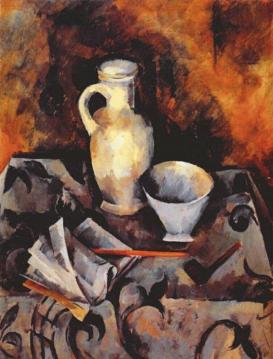 Still Life with White Bowl, Pitcher and Pipe Artwork by Alexander Osmerkin