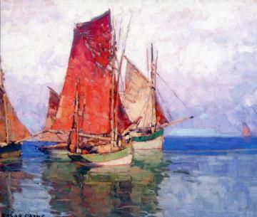 French Fishing Boats Artwork by Edgar Alwyn Payne