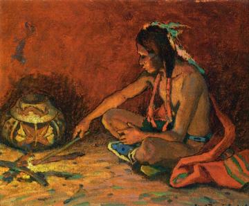 Pueblo Fireside Artwork by E. Irving Couse