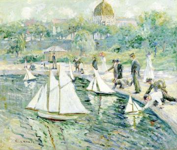 Model Sailboat Pond, Central Park, New York Artwork by Ernest Lawson