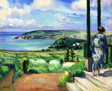 Woman in a Blue Peignoir before the Villa at Morgat Artwork by Henri Lebasque