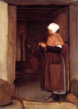 Peasant Knitting Artwork by Francois Bonvin