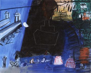 The Black Freighter, Bathers and Tents on the Beach Artwork by Raoul Dufy