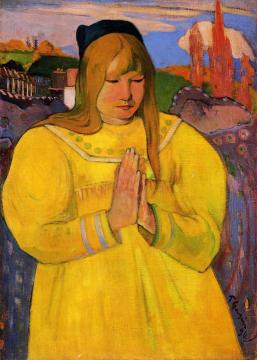 Breton Woman in Prayer Artwork by Paul Gauguin