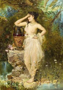 A beautiful woman bathing Artwork by Hans Zatzka