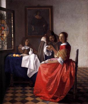 A Lady and Two Gentlemen Artwork by Johannes Vermeer