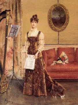 Lady with a Harp Artwork by Alfred Stevens