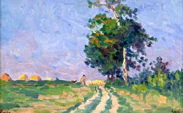 Gardien et son troupeau sur le chemin aux environs de Moulineaux Artwork by Maximilien Luce
