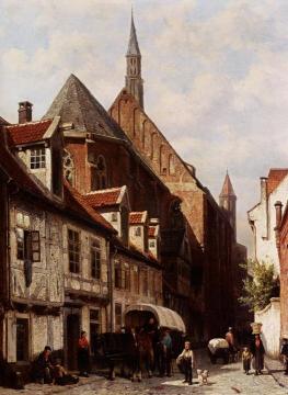 A Busy Street In Bremen With The Saint Johann Church In The Background Artwork by Cornelius Springer