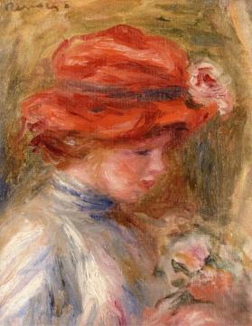 Young Woman in a Red Hat Artwork by Pierre Auguste Renoir