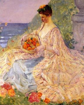 Woman with a Flower Basket Artwork by Frederick Carl Frieseke