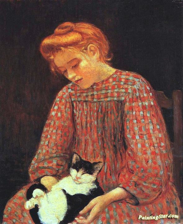 Girl With Cat Artwork by Charles Camoin