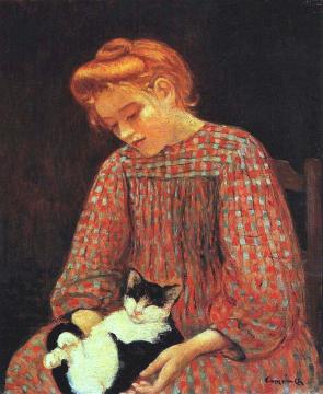 Girl With Cat Artwork by Charles Camoin