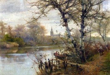 A River Landscape With Seville Beyond Artwork by Manuel Garcia y Rodriguez