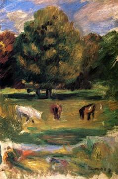 Landscape with Horses Artwork by Pierre Auguste Renoir