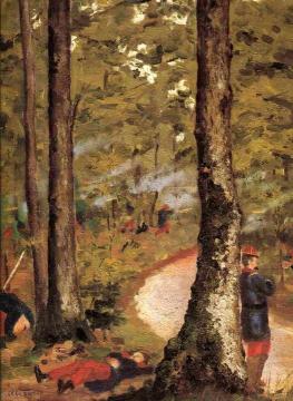 Yerres, Soldiers in the Woods Artwork by Gustave Caillebotte