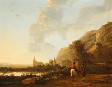 A River landscape with a Horseman on a Road Artwork by Aelbert Cuyp