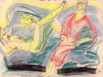 Two Women by the Veranda Steps Artwork by Ernst Ludwig Kirchner