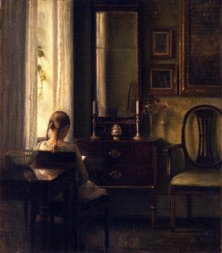 Interior with a Girl Reading Artwork by Carl Vilhelm Holsoe