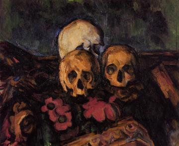 Three Skulls On A Patterned Carpet Artwork by Paul Cezanne