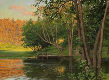 Children with dog on the bridge Artwork by Johan Krouthén