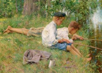 Fishing Along The River Bank Artwork by Francis Coates Jones